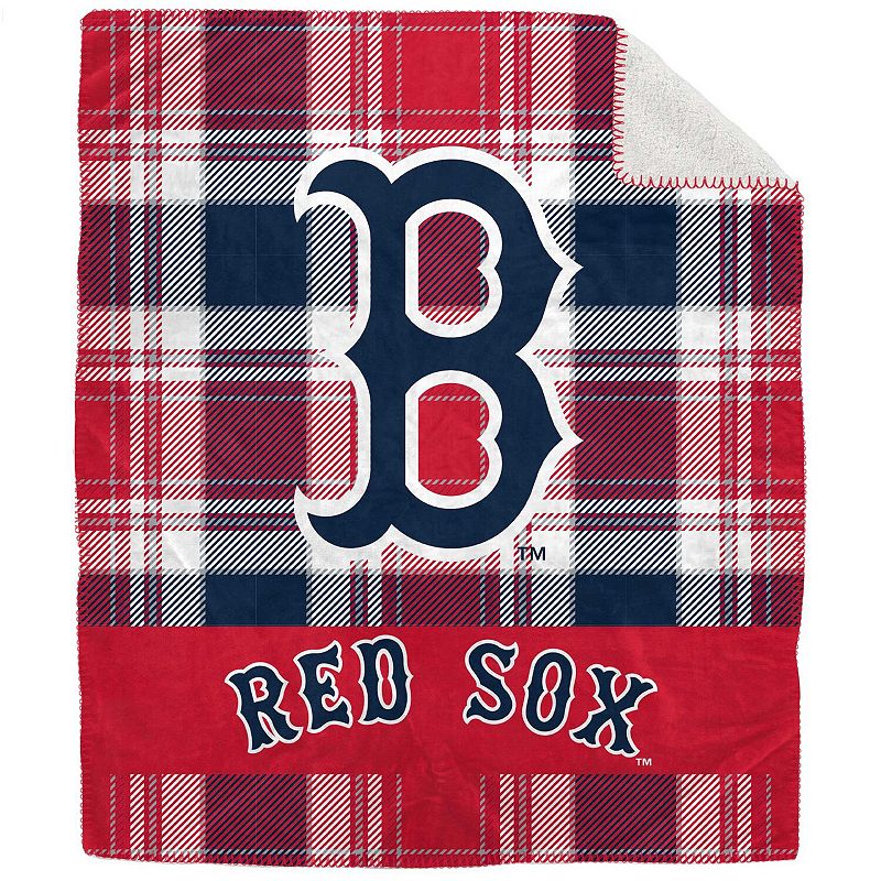 Pegasus Boston Red Sox 50 x 60 Plaid Flannel Sherpa Plush Blanket