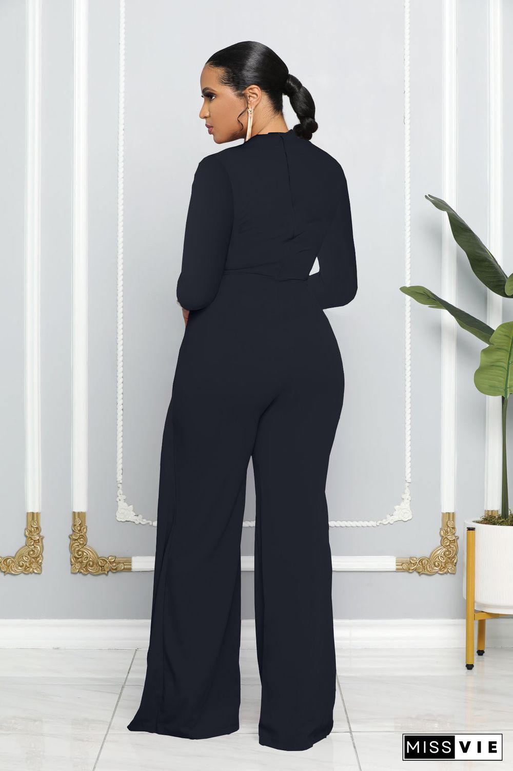 Autumn And Winter Fashion Long Sleeve Round Neck Jumpsuit