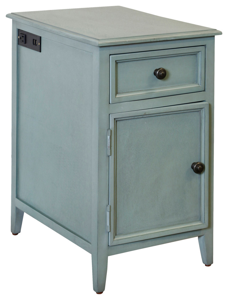 Aged Seafoam Side Table With Drawer and Cabinet   Transitional   Side Tables And End Tables   by StyleCraft  Houzz