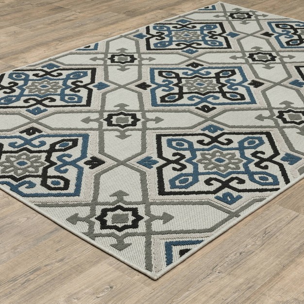 Trinity Global Medallion Lattice Patio Area Rug Beige blue Captiv8e Designs