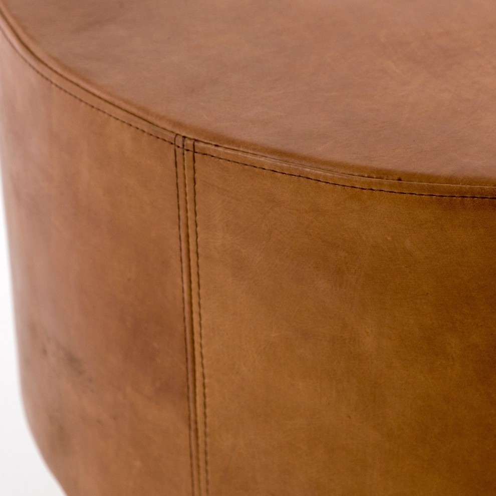 Flynn Round Brown Leather Coffee Table   Transitional   Coffee Tables   by Rustic Edge  Houzz