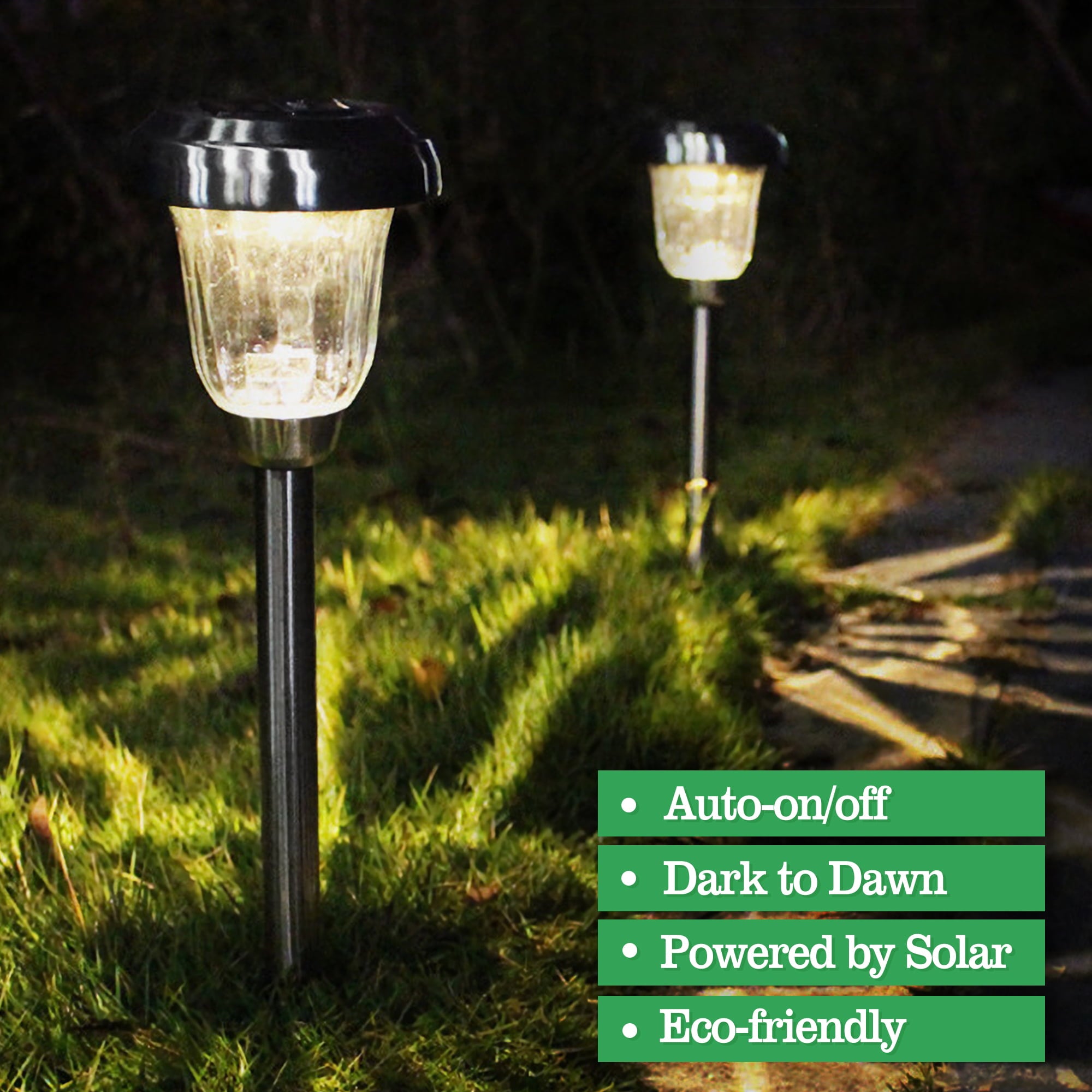 Solar Pathway Light Outdoor 4Pcs， Landscaping Solar Garden Lights Waterproof Glass Stainless Steel Auto-on/off Solar Landscape Lights for Lawn， Patio， Yard， Garden， Pathway， Driveway