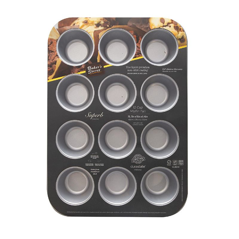 Baker's Secret Non-stick 12cup Muffin Pan 1.4x11.1x15.7 Superb Collection Aluminized Steel