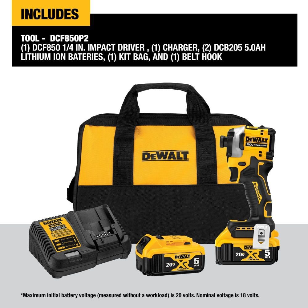 DEWALT ATOMIC 20V MAX 1/4" 3 Speed Impact Driver Cordless Kit DCF850P2 from DEWALT