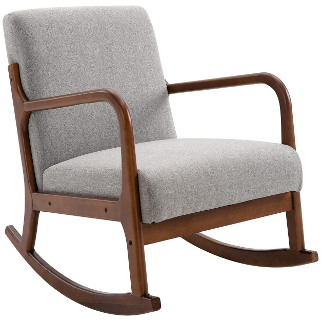 Homcom Upholstered Rocking Armchair With Wood Base And Linen Fabric Padded Seat For Living Room