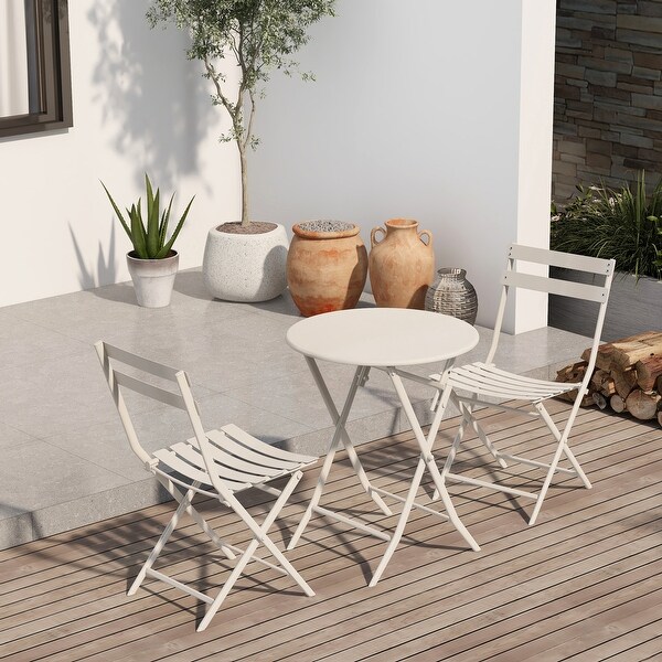 3 Piece Patio Bistro Set of Foldable Square Table and Chairs，White，High quality and durable