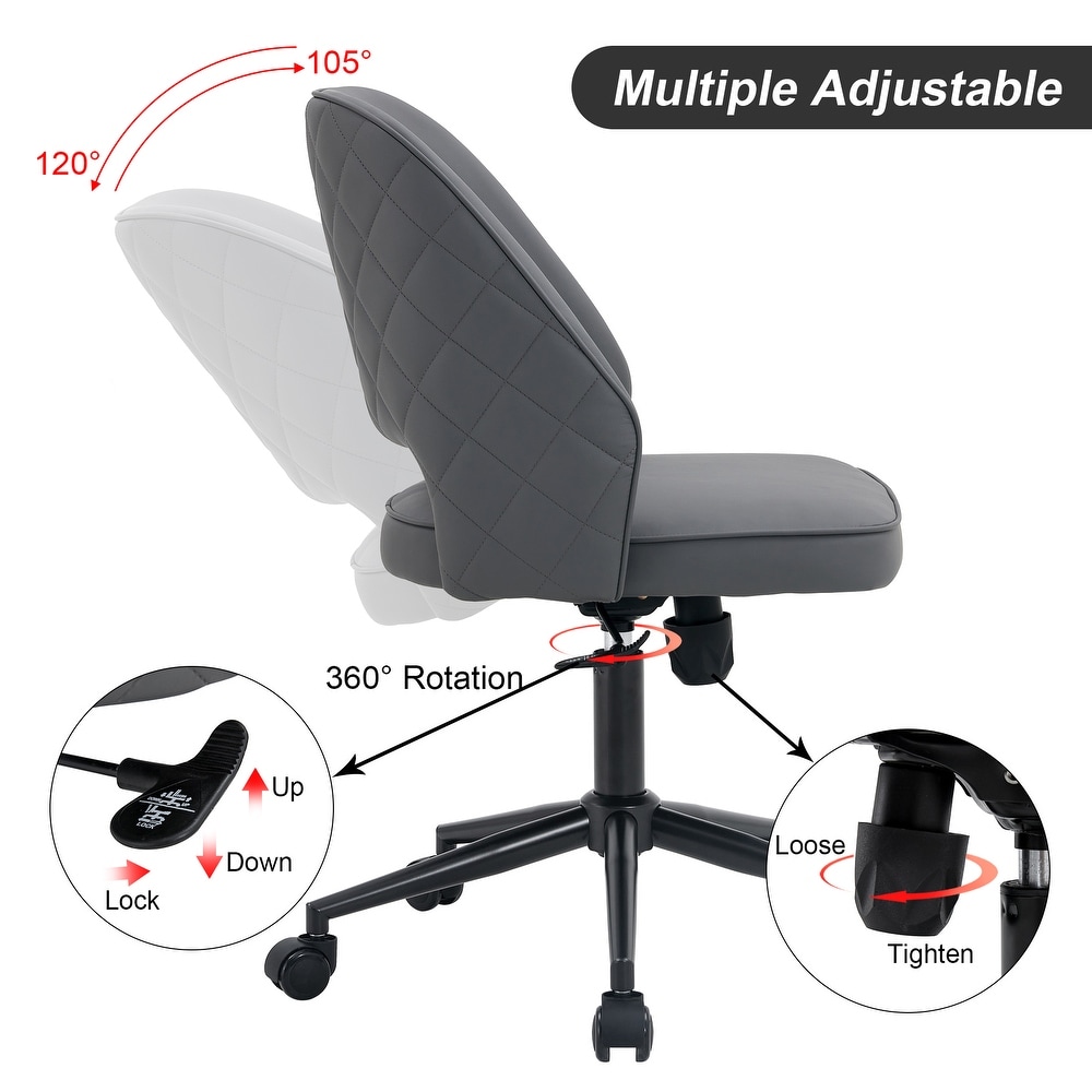 Modern home grey PU Office chair adjustable 360 ▲ swivel chair armless computer chair with wheels living room office