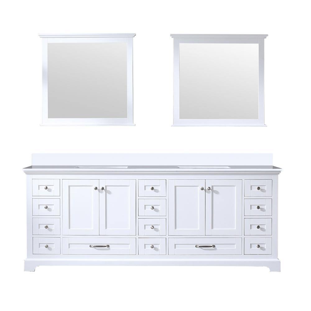 Lexora Dukes 84 in. W x 22 in. D White Double Bath Vanity White Quartz Top and 34 in. Mirrors LD342284DAWQM34