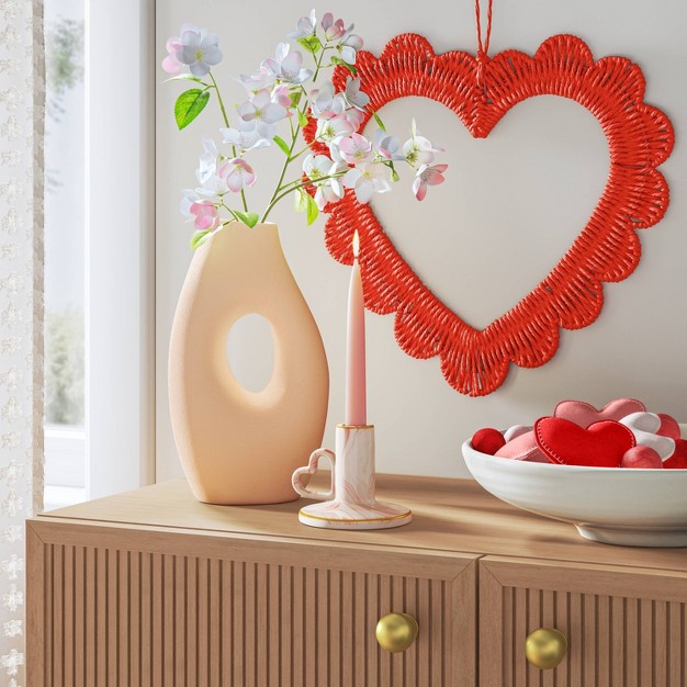 Artificial Woven Heart Wreath Red