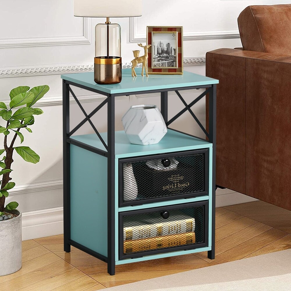 VECELO 23.8'' Tall Nightstand with Storage Shelves