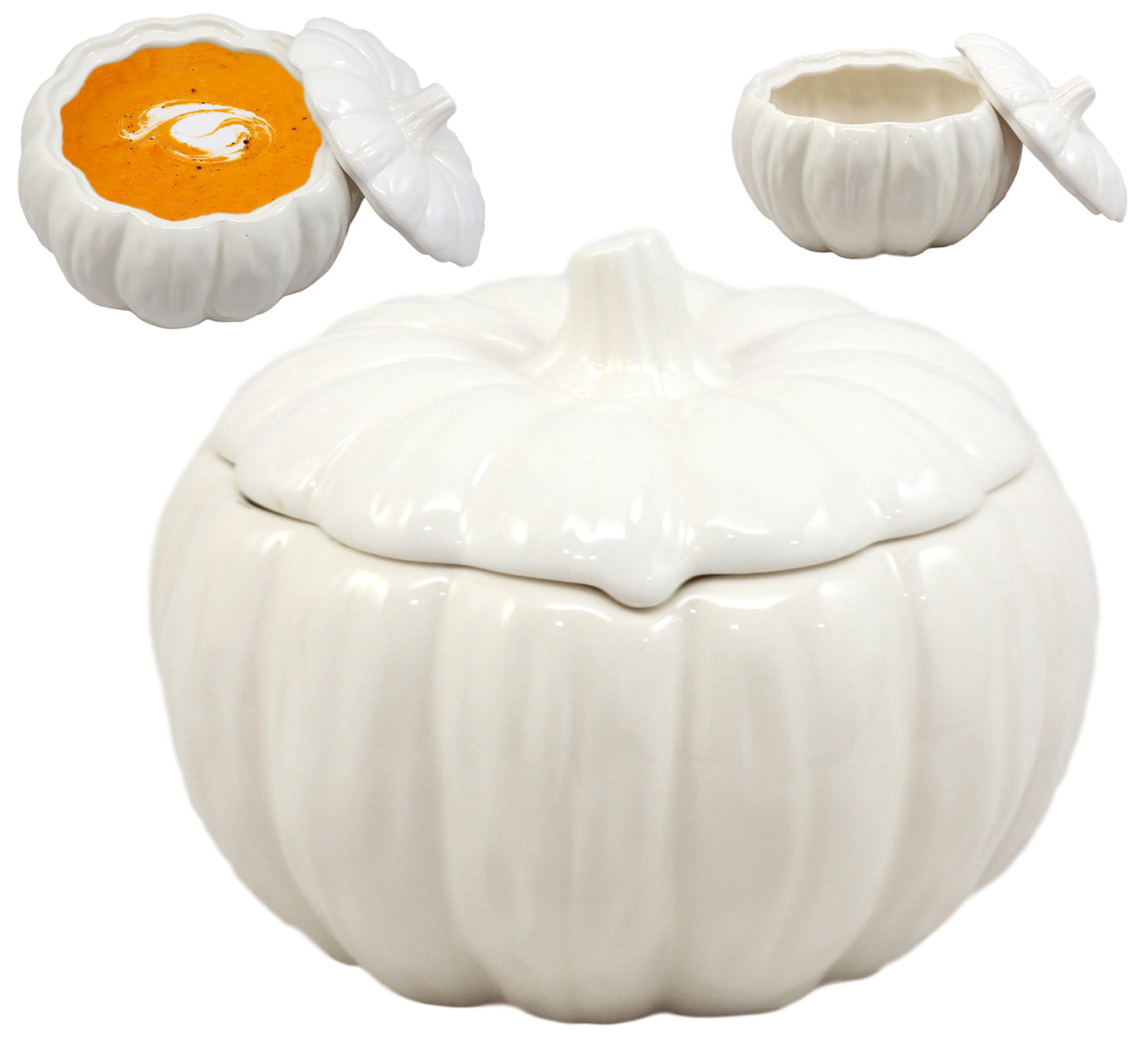 Ebros Ceramic Stoneware White Harvest Pumpkin Bowl With Lid 6Diameter X6 Pieces