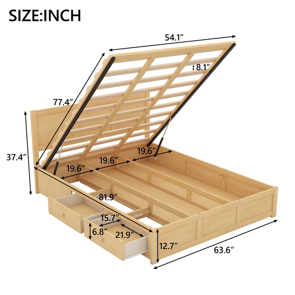 Lift Up Platform Bed with 2 Drawers for Bedroom  Wooden Storage Bed Frame with Storage Underneath  No Box Spring Needed