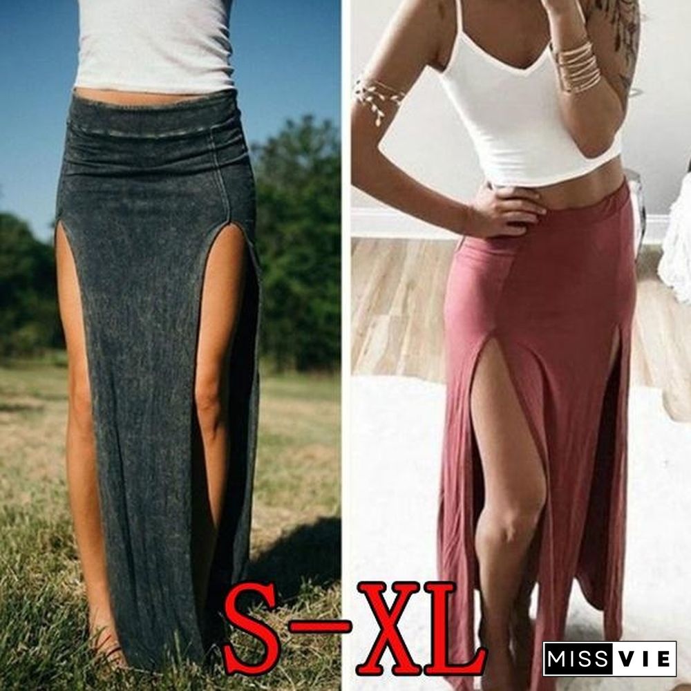 Summer Women Long Skirts Solid Sexy High Split Pencil Skirts