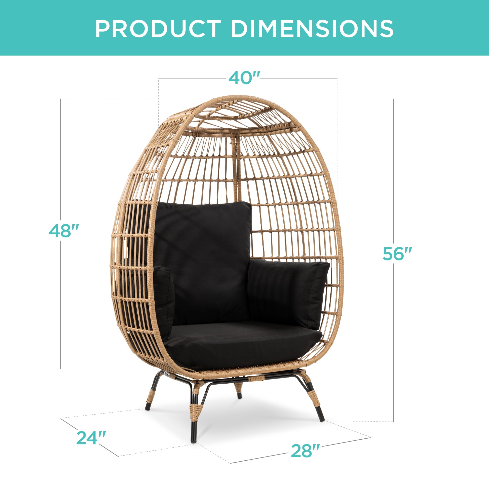 Best Choice Products Wicker Egg Chair Oversized Indoor Outdoor Patio Lounger w/ Steel Frame, 440lb Capacity - Black