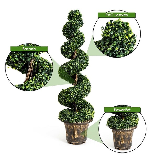 2Set 4' Artificial Decor Green Boxwood Spiral Tree