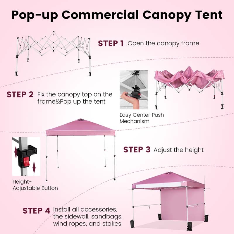 10 x 10 FT Pop Up Canopy Tent Commercial Instant Tent with Removable Sidewall, Carry Bag, Banner Strip