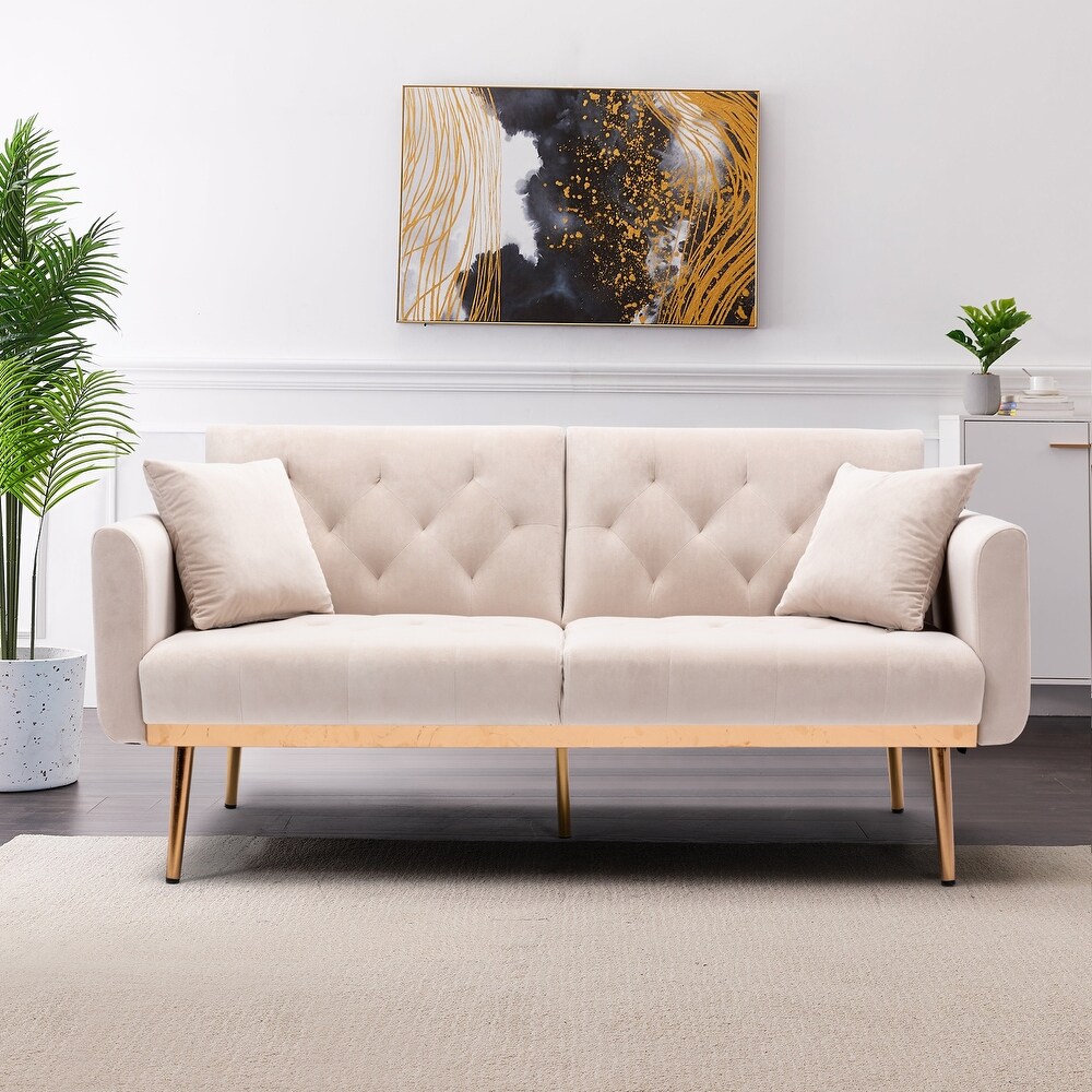 Velvet Upholstered Tufted Loveseats Sleeper Sofa With Rose Golden Legs