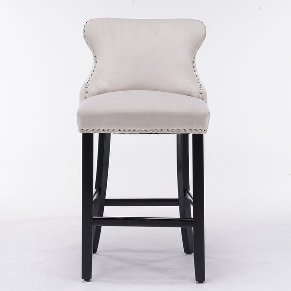 Upholstered Barstools with Button Tufted Decoration and Wooden Legs