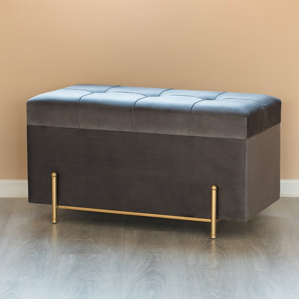 Large Rectangle Velvet Storage Ottoman Stool Box with Golden Legs  Decorative Sitting Bench