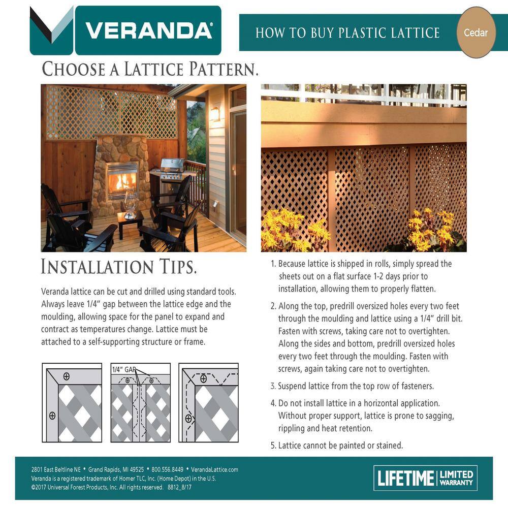 Veranda 4 ft. x 8 ft. Cedar Garden Vinyl Lattice 70701