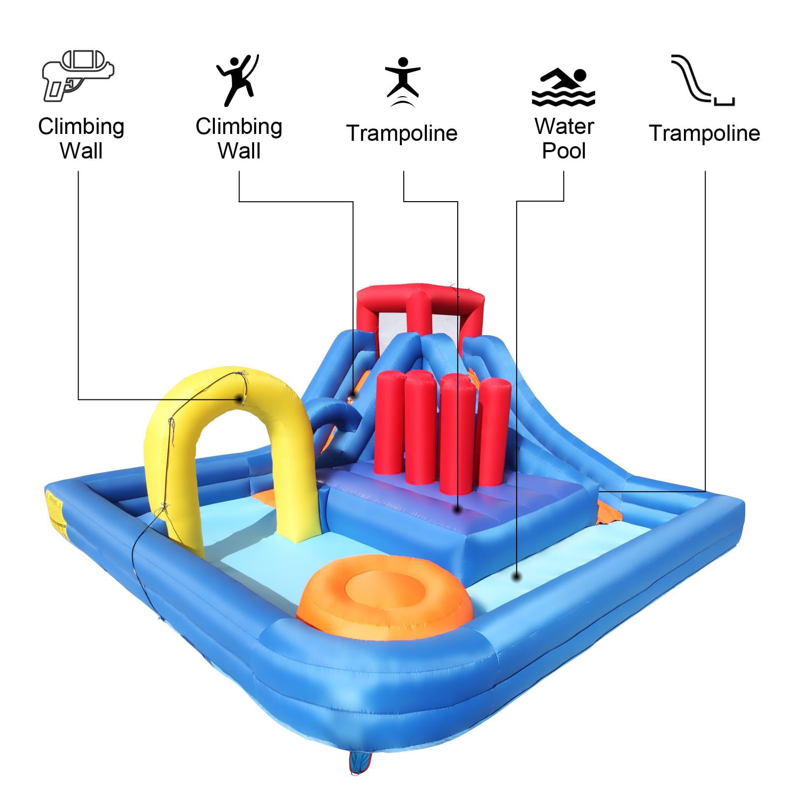 Ktaxon Summer Large Inflatable Bounce House Castle with Water Fun Slide Pool with 680W Blower