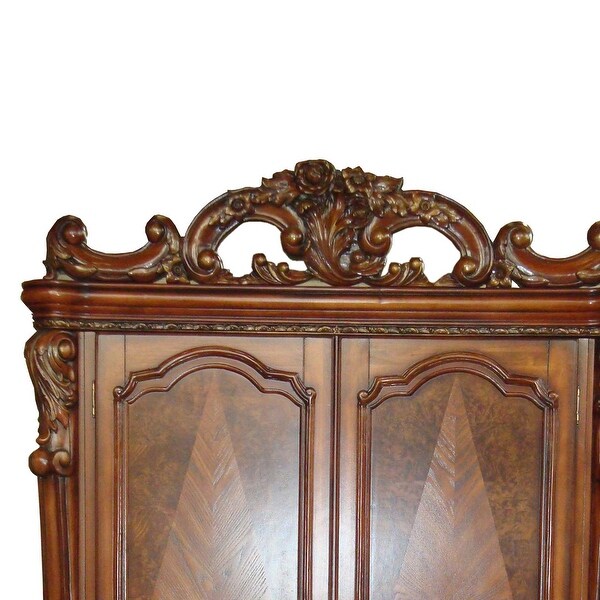 Wooden Armoire with Scrolled Motifs and Storage Space， Brown - - 31647434