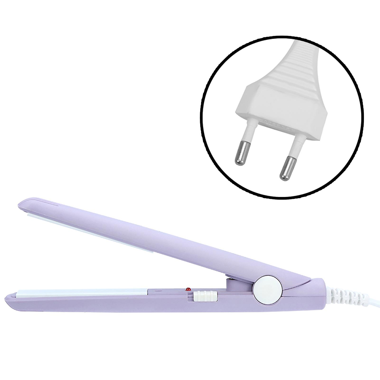 2 In 1 Mini Hair Straightener Ceramic Tourmaline Plate Beauty Heating Flat Curler Purple Eu Plug