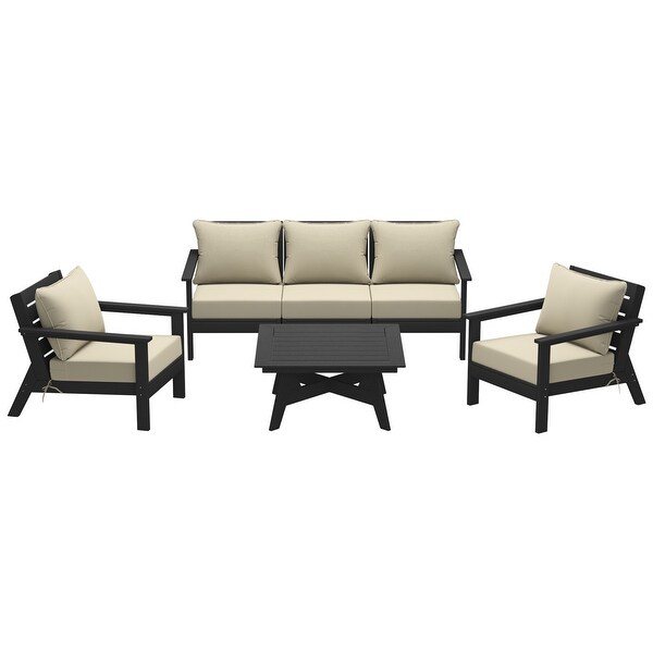 Polytrends Birchwood All Weather HDPE Outdoor Patio Black Deep Seating Sectional (6Piece Set)