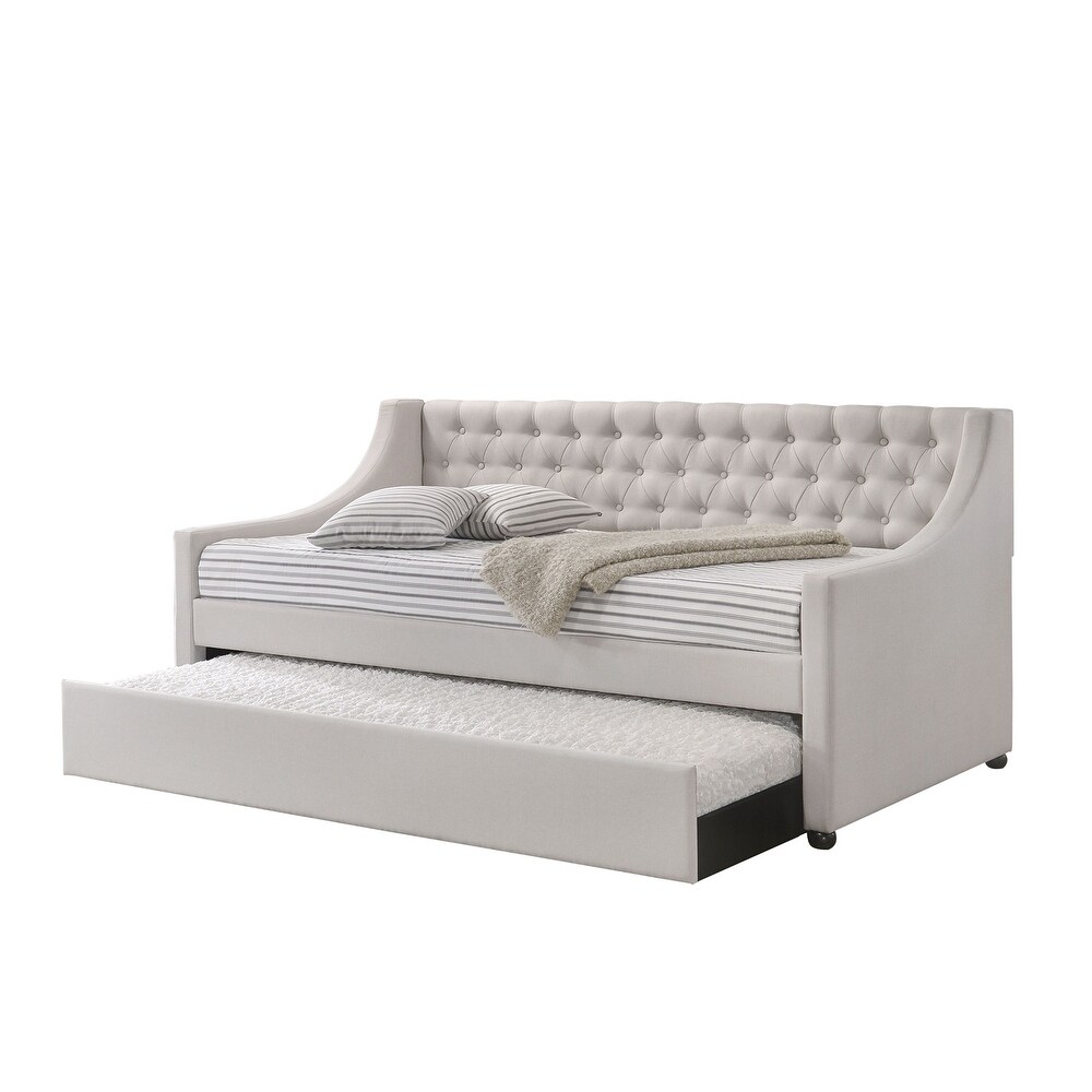 Modern Style Twin Daybed  Bed Frame With Tufted Back And Trundle