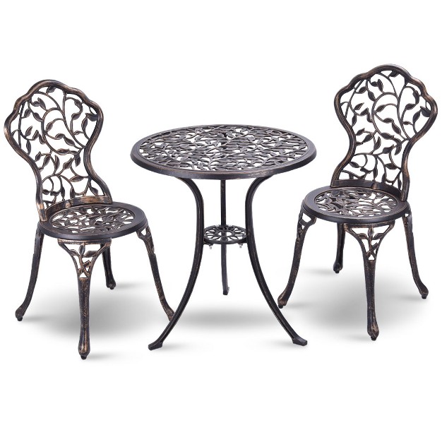 Costway Outdoor Patio Furniture Leaf Design Cast Aluminum Bistro Set Antique Copper