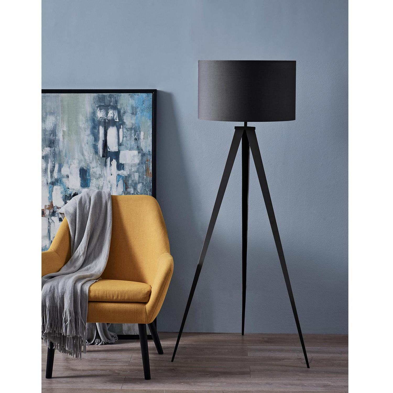 Teamson Home Romanza 60.23 Postmodern Tripod Floor Lamp with Drum Shade， Matte Black