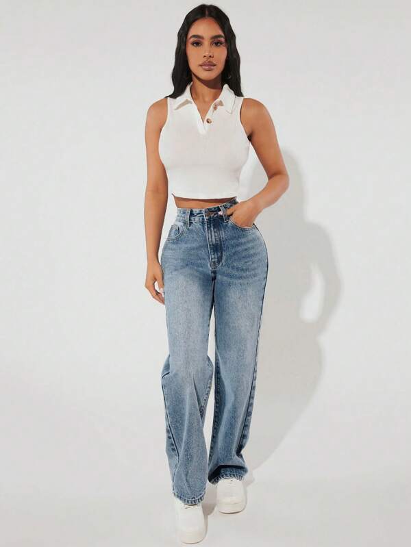 High Waist Straight Leg Jeans