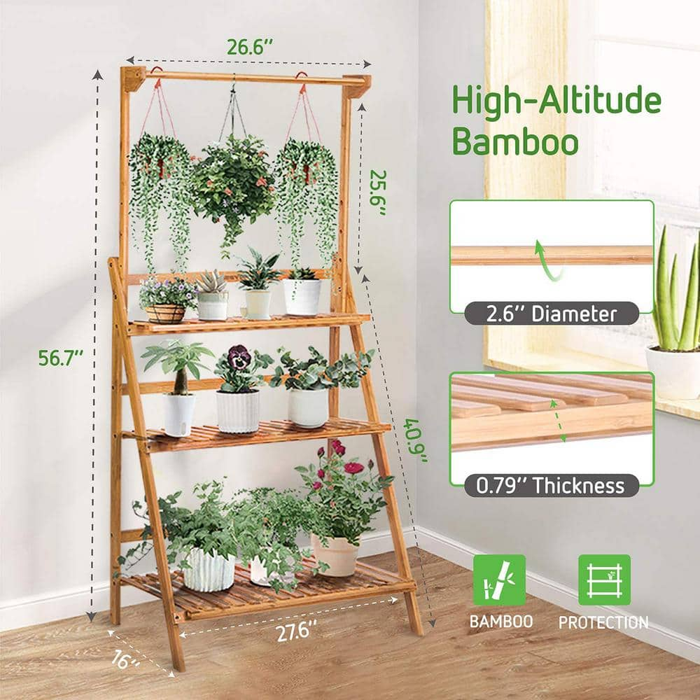 VIVOSUN 3-Tier Bamboo Wood Hanging Rack Foldable Planter Stand X002AJZPV9