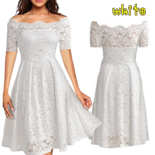 New Fashion Women Strapless Short Sleeve Floral Lace Dress Plus Size