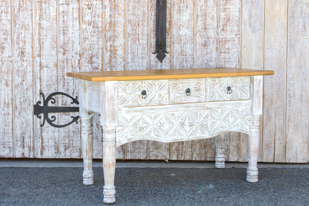 Whitewash Spanish Colonial Nahuala Console Table   French Country   Console Tables   by De cor  Houzz