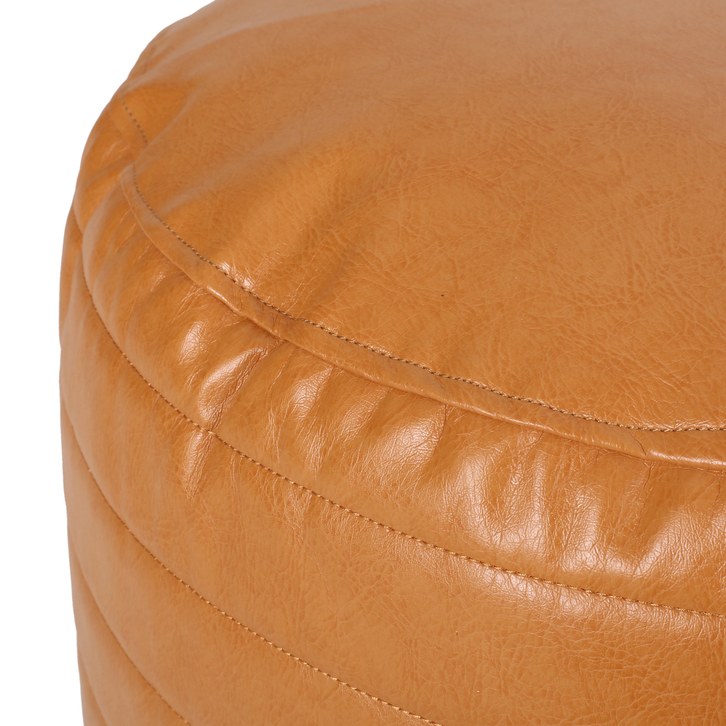 Conrail Contemporary Faux Leather Channel Stitch Pouf