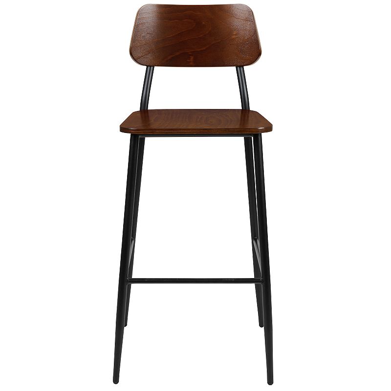 Merrick Lane Copenhagen Industrial Bar and Kitchen Stool with Gunmetal Steel Frame and Wood Seat