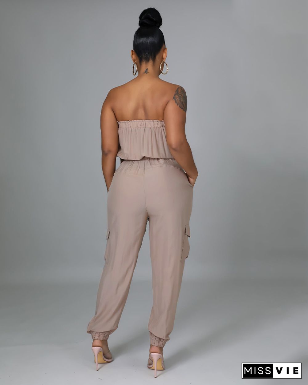 Pocket Design Belted Bandeau Jumpsuit