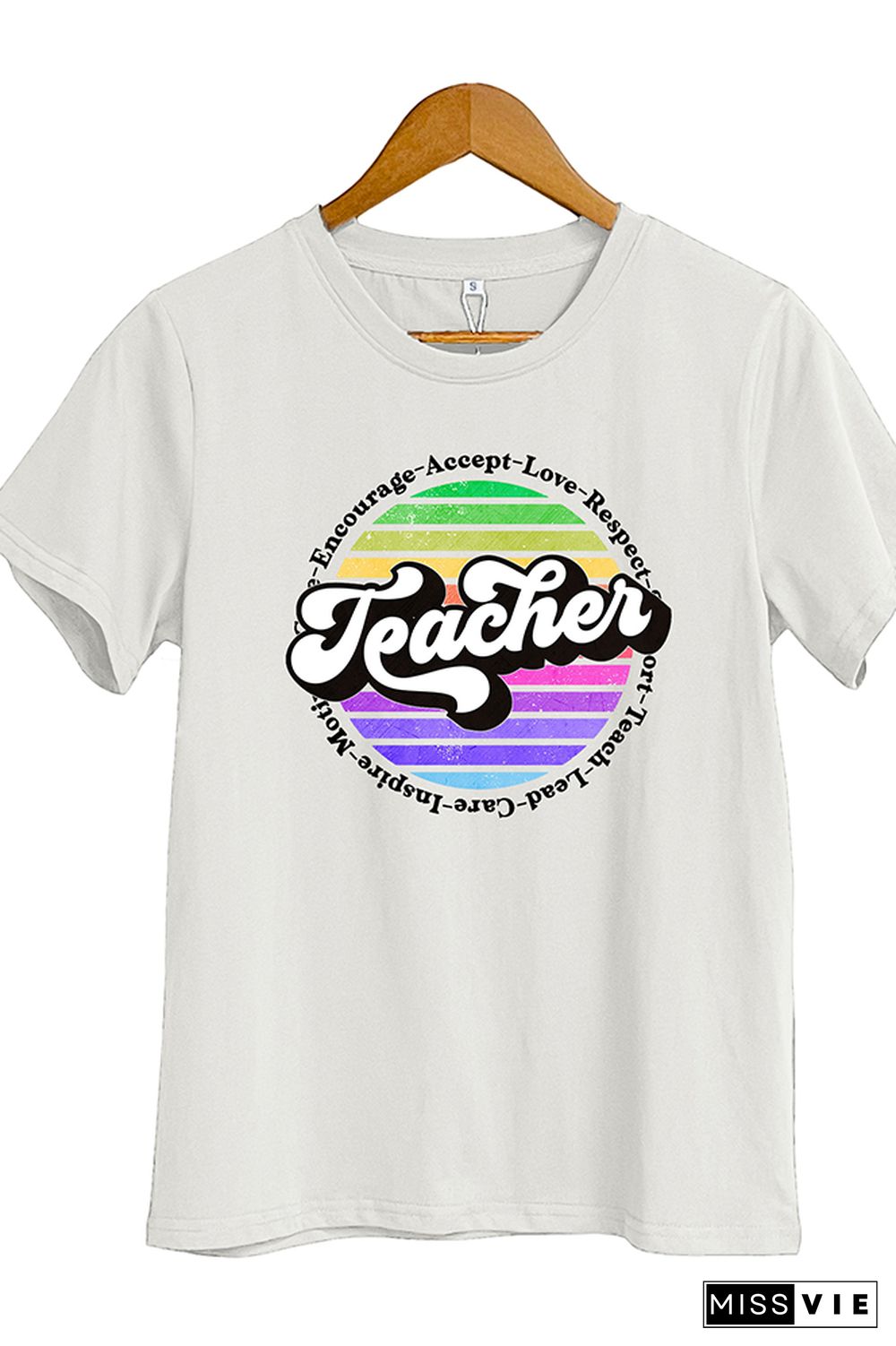 Colorful Teacher Retro Circle Short Sleeve Graphic Tee Wholesale