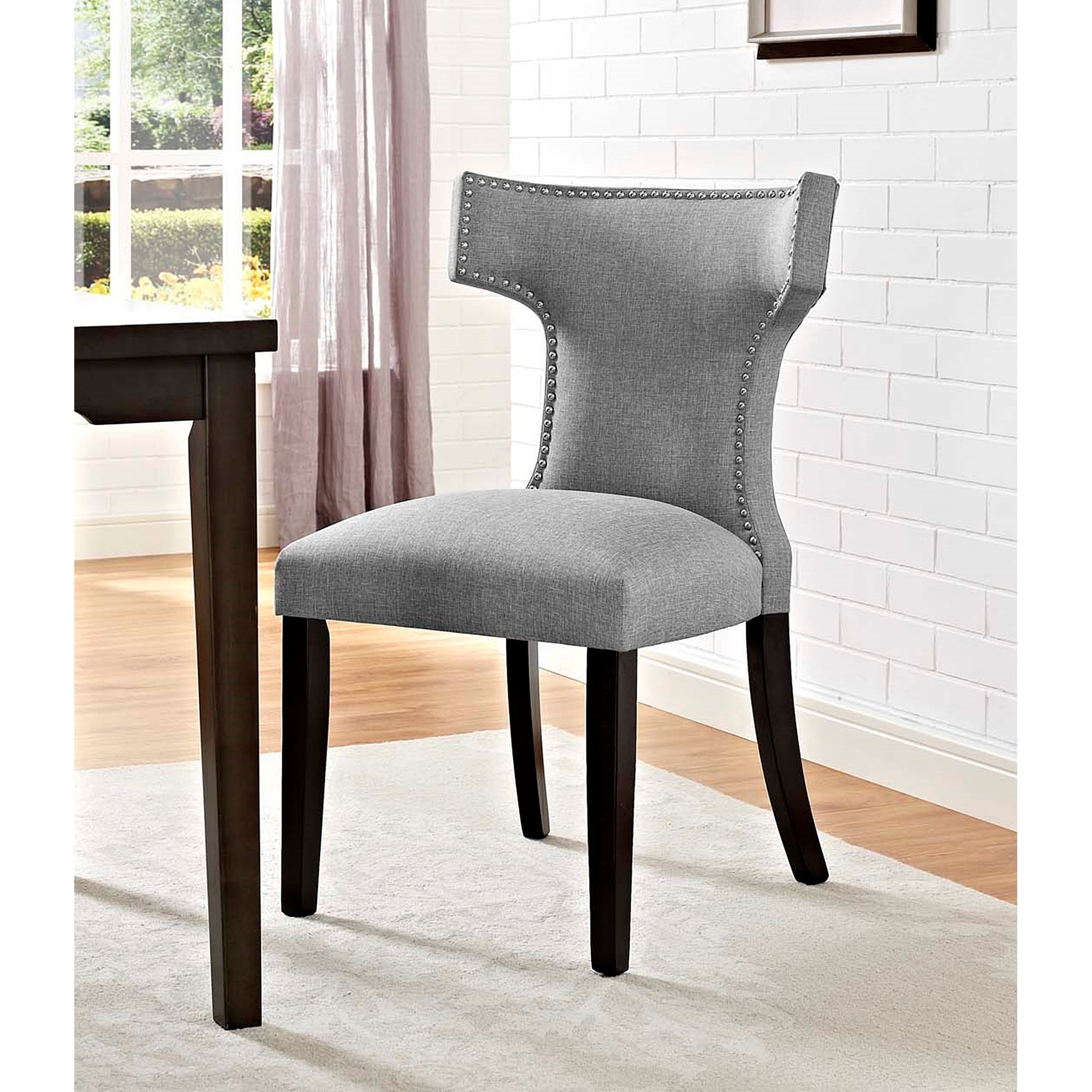 Zenta Modern Light Grey Fabric Curved Dining Chair with Nailhead Trim