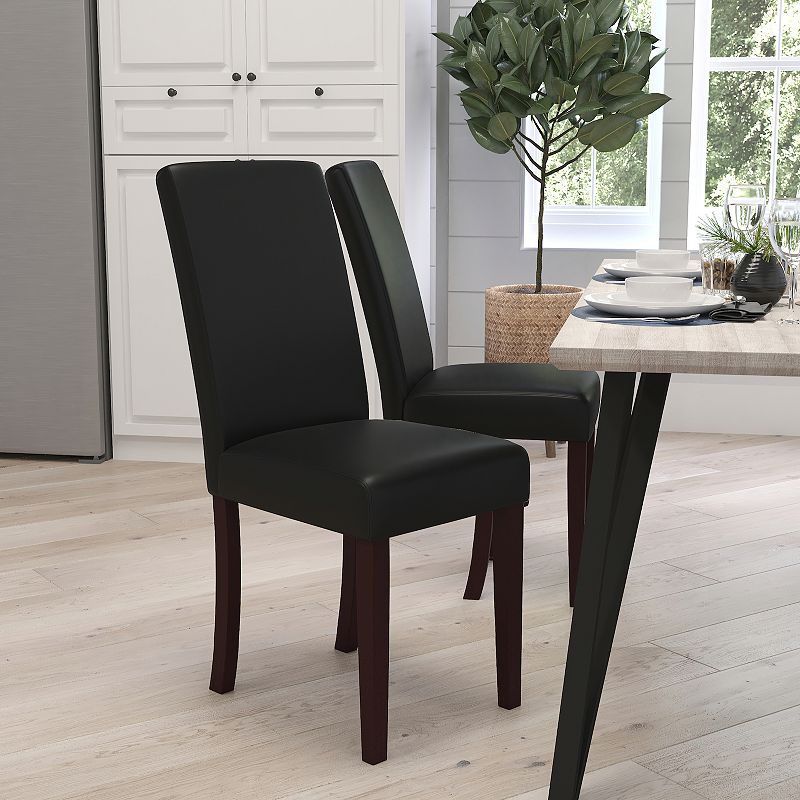 Merrick Lane Vallia Series Faux Leather Panel Back Parson's Chair for Kitchen， Dining Room and More