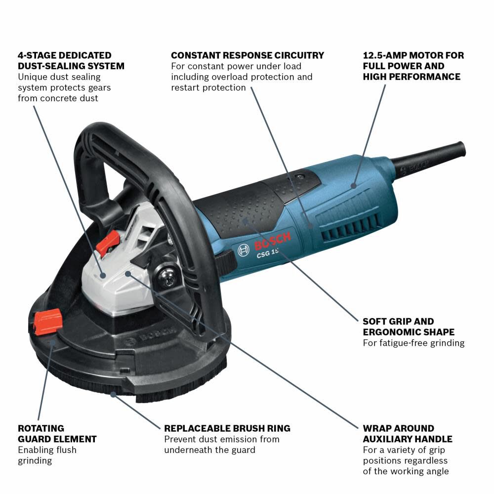 Bosch 5 In. Concrete Surfacing Grinder with Dedicated Dust-Collection Shroud CSG15 from Bosch