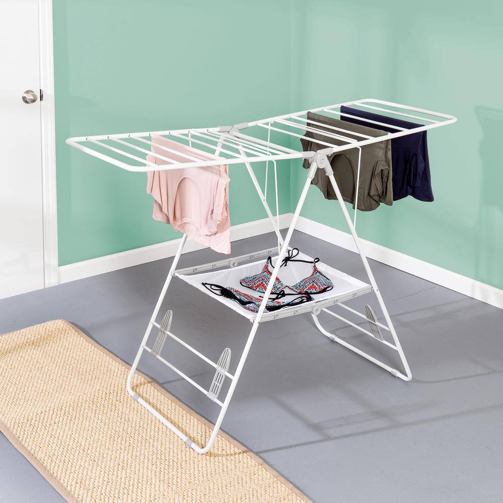 Honey Can Do 57 in. L x 37 in. H White Heavy-Duty Gullwing Portable Drying Rack DRY-08671