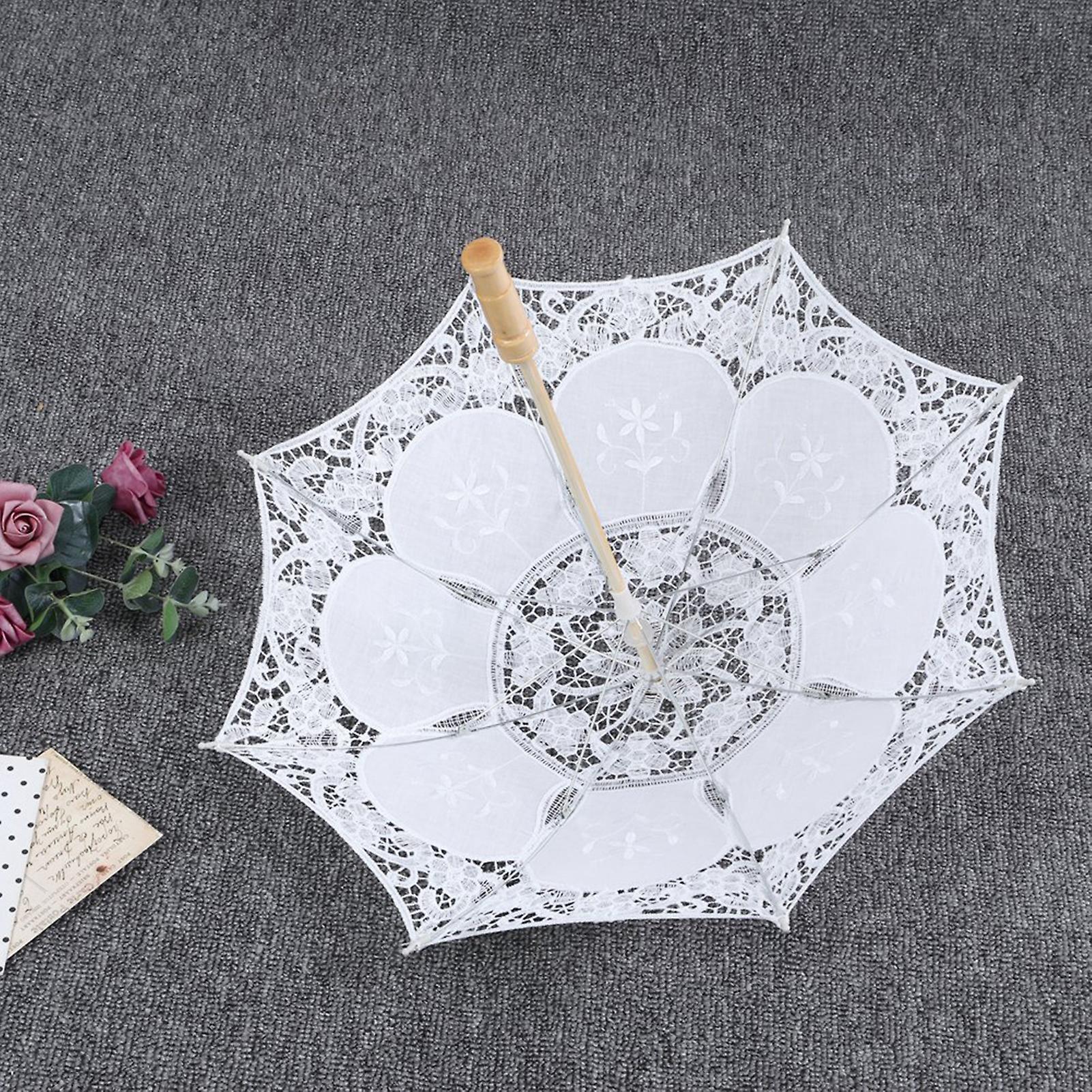 West Style Bridal Lace Umbrella Parasol Banquet Stage Photography Prop Wedding Supplieswhite L Size