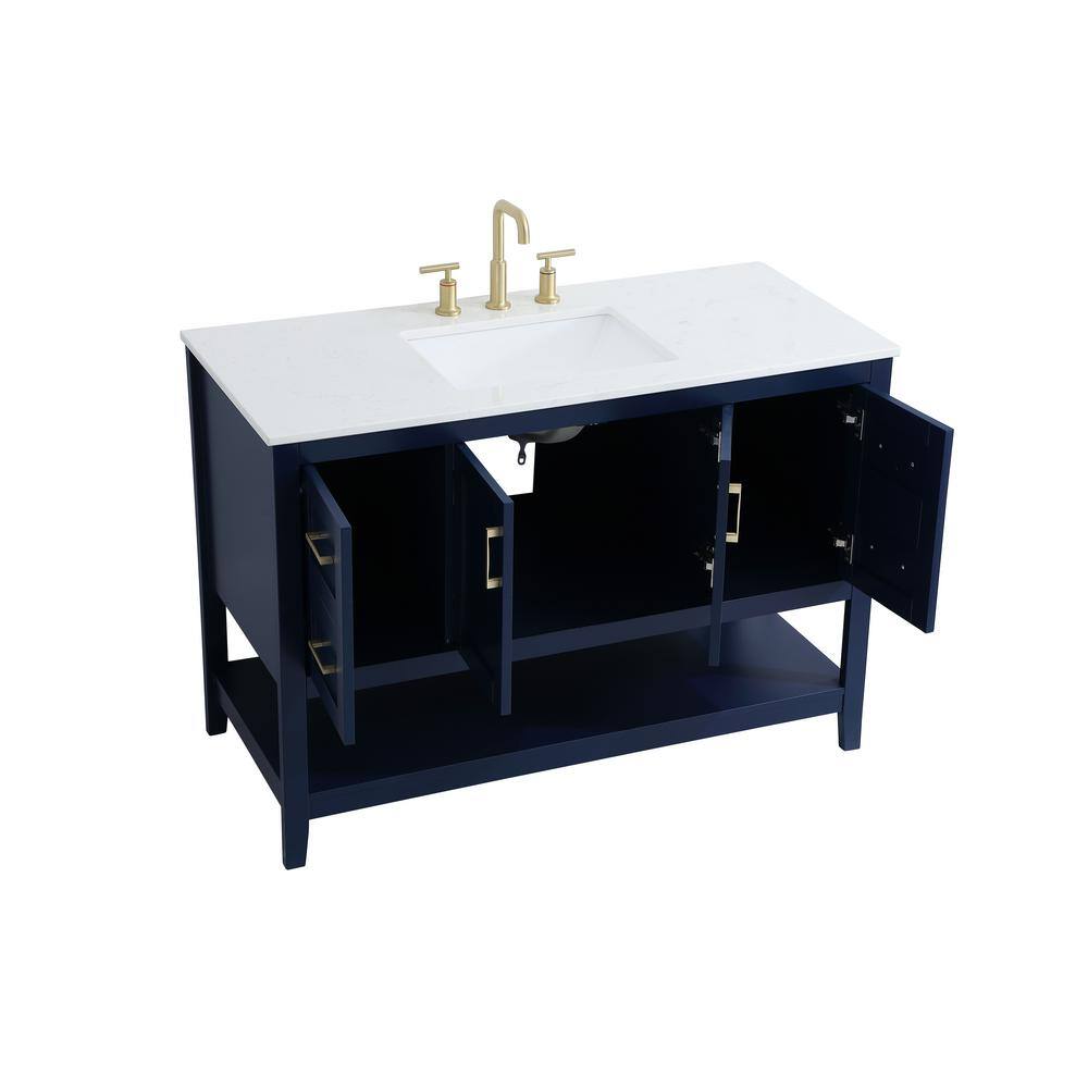 Timeless Home 48 in. W x 22 in. D x 34 in. H Single Bathroom Vanity in Blue with Calacatta Quartz TH32048Blue