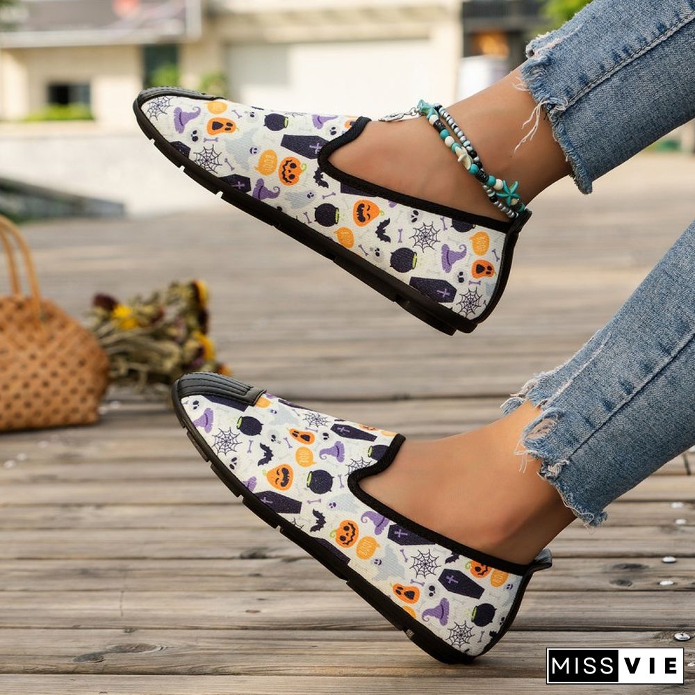 Halloween Purple Casual Patchwork Printing Round Comfortable Flats Shoes