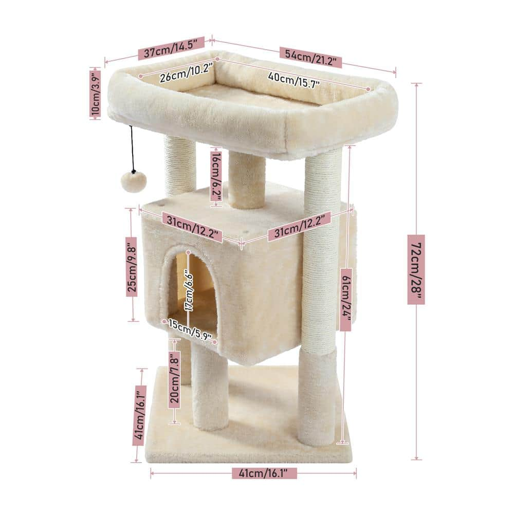 Foobrues 28.40 in. H Cat Scratching Posts and Trees with Condos and Spacious Perch in Beige LNN-P23168298