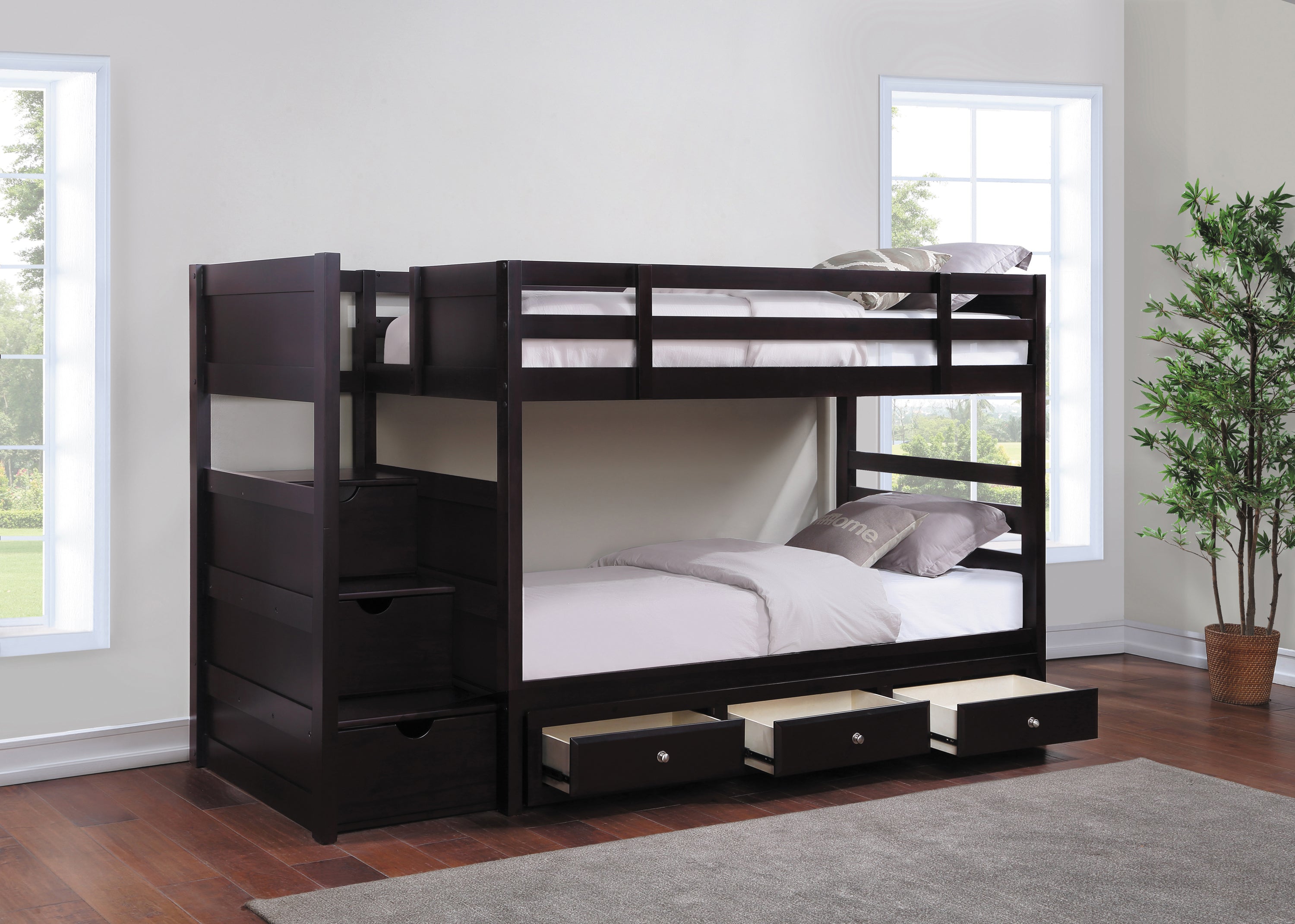 Elliott Twin Over Twin Stairway Bunk Bed Cappuccino-460441