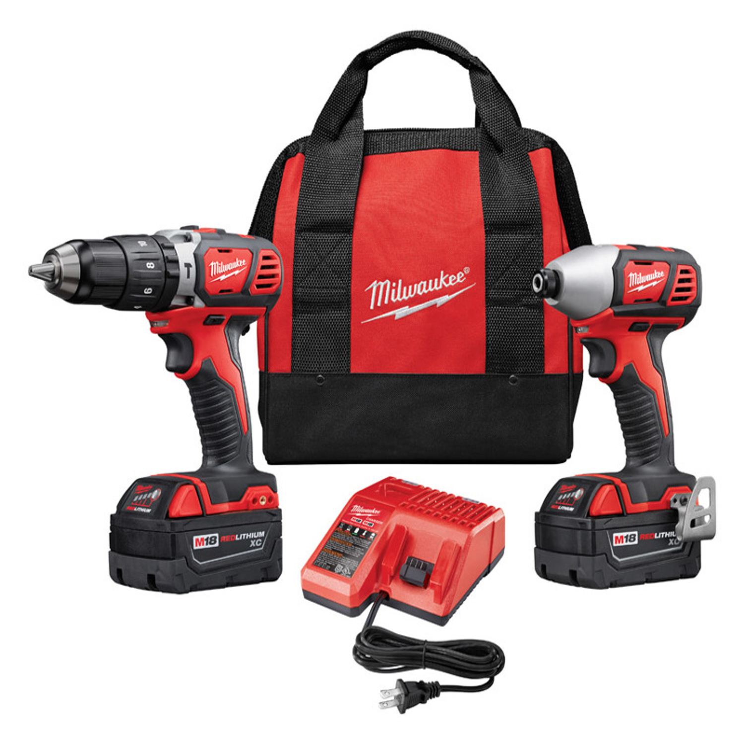 MW M18 18 V Cordless Brushed 2 Tool Hammer Drill and Impact Driver Kit