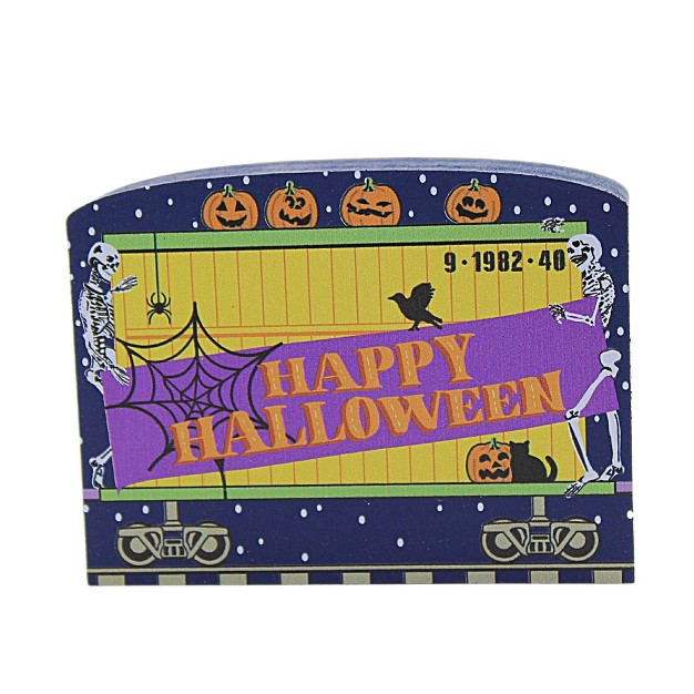 Cats Meow Village Halloween Greeting Train Car One Wooden Train Accessory 2 25 Inches Skeletons Casper Pumpkins 22634 Wood Blue